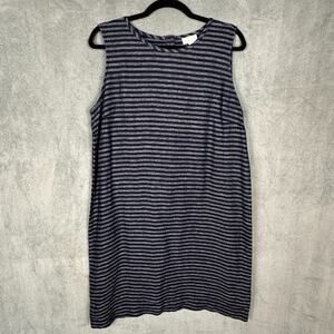 J Jill Dress Women Medium Navy Stripe Love Linen Sleeveless Resort Beach Coastal